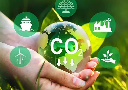 An image of hands cupping a green earth with ESG icons surrounding them.